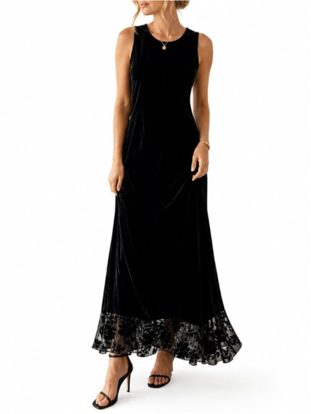 APRIL CORNELL Vintage 90s Velvet Maxi Dress Black XS Silk Blend Romantic Floral